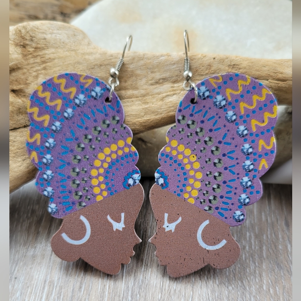 Handmade wooden mama African earrings